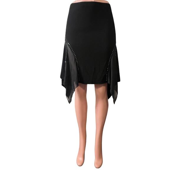 Vintage Y2K Black Handkerchief Skirt Size L Sheer Panels Rhinestone Goth USA - Picture 2 of 7